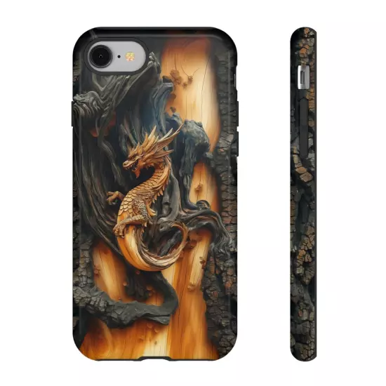 For iPhone, Samsung Galaxy, Pixel - Phone Case Cover - Carved Wood Dragon Print