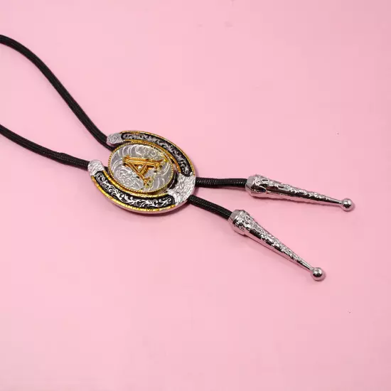 Vintage Bolo Tie Western Cowboy U-shaped letter A Necklace PU Rope Alloy Party