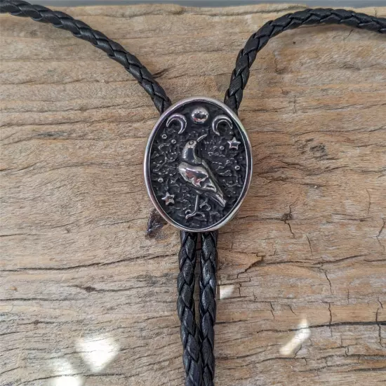 Crow & Moon Mens Bola Bolo Tie Wedding Necklace Western Cowboy Necktie