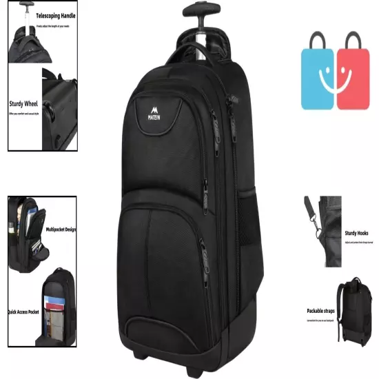 17-Inch Wheeled Laptop Backpack with Organizer & Telescoping Handle for Travel