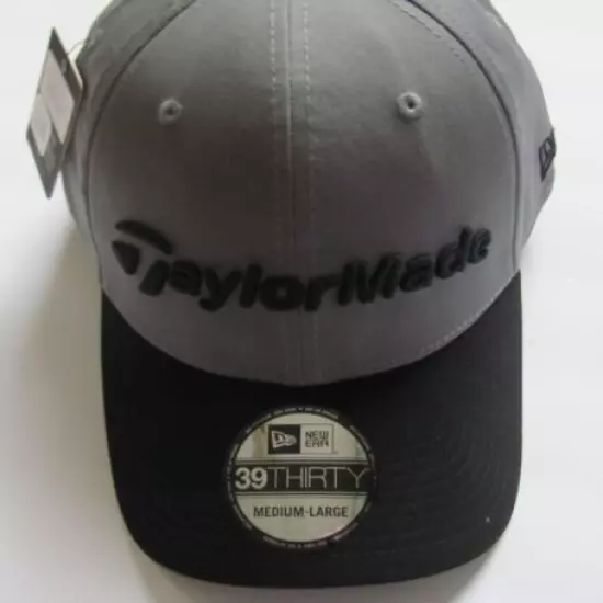 Taylormade Golf Hat Cap New Era 39Thirty Men's Embroidered Black & Gray M/L New 