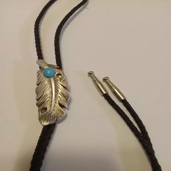 Western Turquoise Feather Bolo Tie