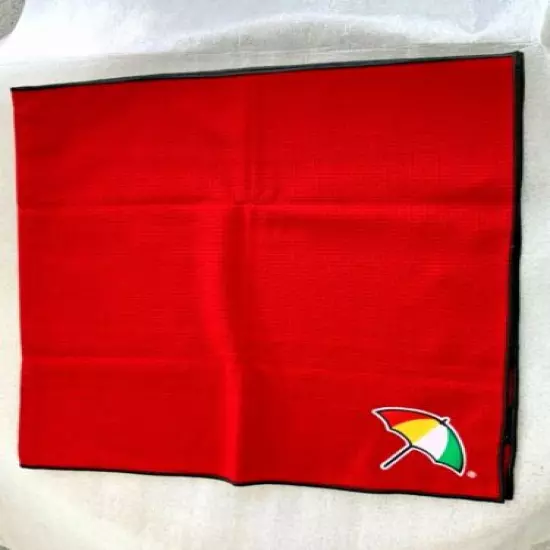 ARNOLD PALMER EMBROIDERED UMBRELLA & SIGNATURE LOGOS RED CADDY TOWEL 