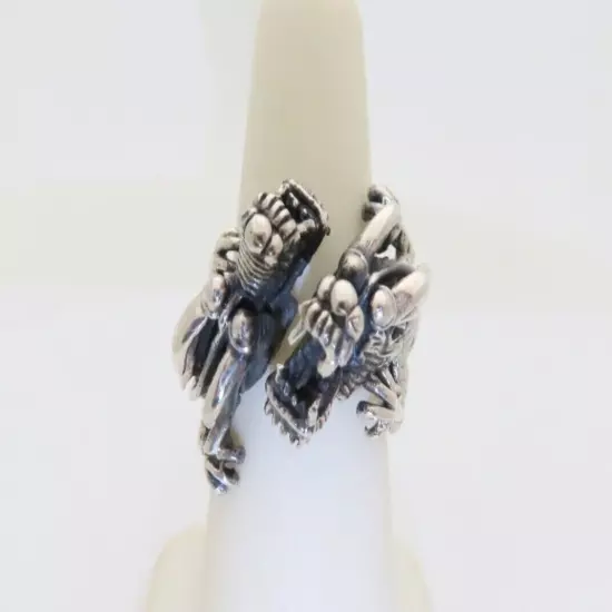 Dragon Ring Sterling Silver Double Serpent Wrap Around Adjustable Size 6.5 SR014