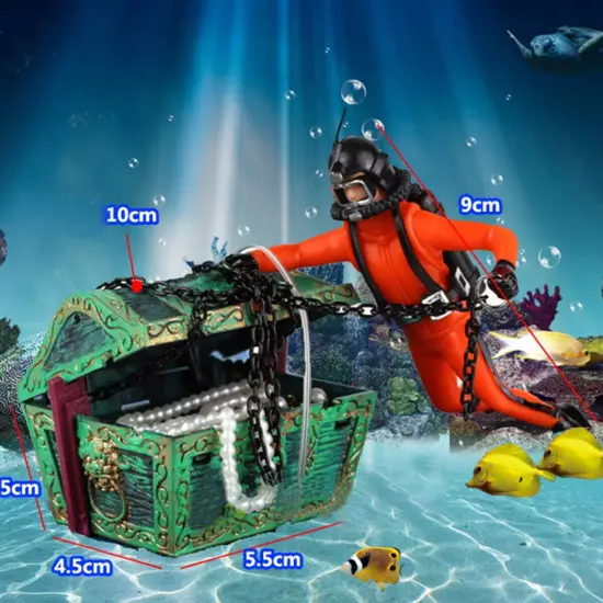 Air Driven Frogman Treasure Diver Decor Aquarium Ornament Fish Tank Decoration