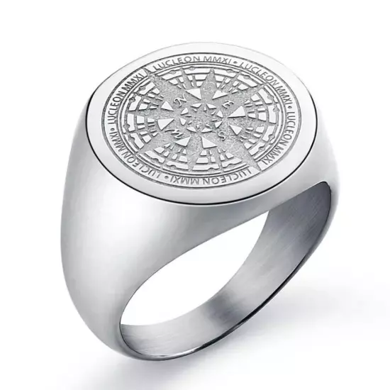 Valily Mens Compass Ring Gold Stainless Steel fashion Navigator Jewelry for Men