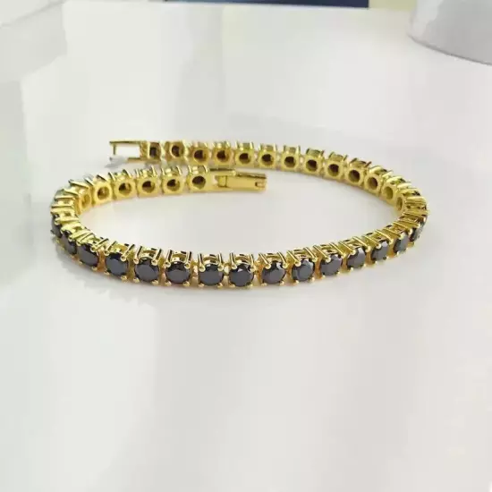 10.50Ct Round Lab-Created Diamond Men's Tennis Bracelet 14K Yellow Gold Finish