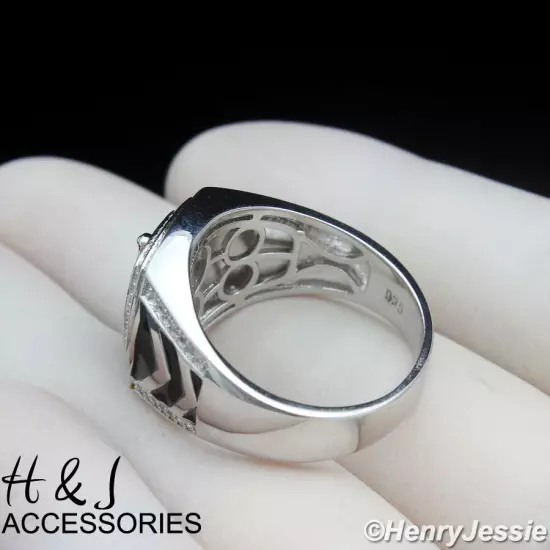 MEN SOLID 925 STERLING SILVER ICY BLING CZ MASTER MASON SQAURE RING*ASR214