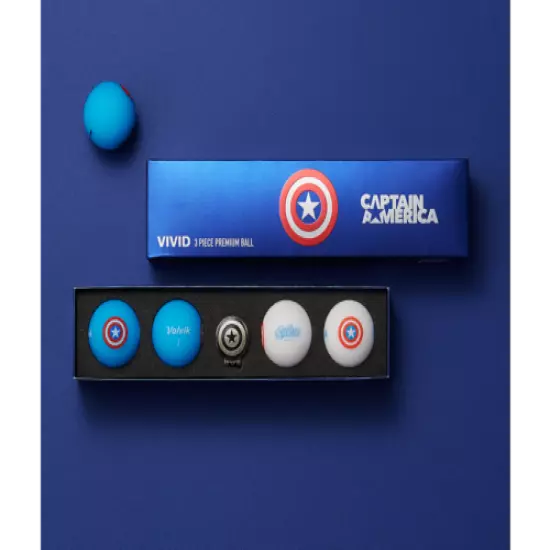 Volvik Vivid Limited Edition Marvel X Captain America Golf 4 Balls & Marker Set