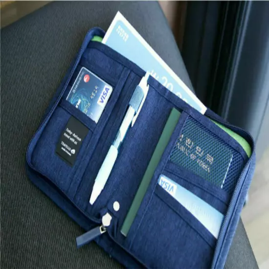 Family Travel Wallet Passport Holder RFID Blocking Document Organizer Bag Case