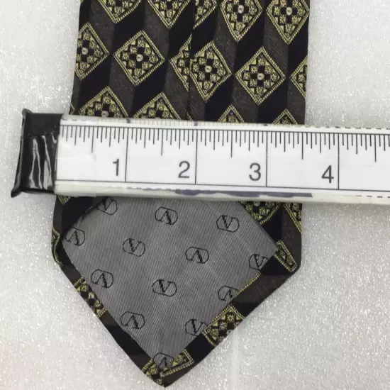 Valentino Italy Black Gray Beige Diamond Silk Tie Men's Classic 3.8" x 55"