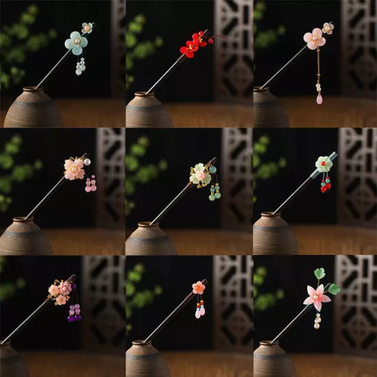 Womens Flower Wooden Chopsticks Hair Hairpin Hair Stick Chinese Style Retro❥