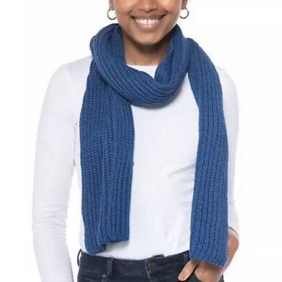 Style & Co NWT Solid Ribbed Muffler Extra Long Recycled Wrap Scarf Blue OS New