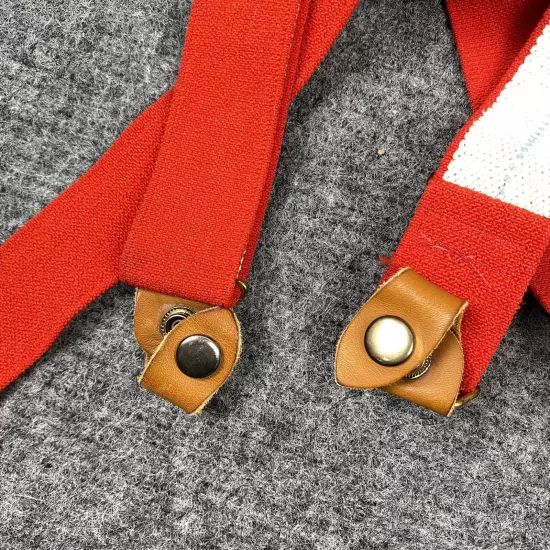 Vintage L. L. Bean Button Style Leather Connectors Red Suspenders Scovill Red