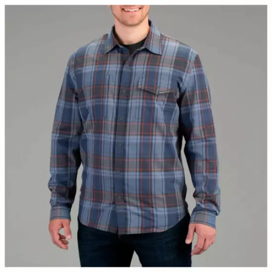 VORTEX Men's Trail Call Tech Flannel Blue Grey Long Sleeve Shirt (221-39-BGR)