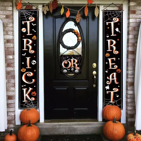 Halloween Banner Hanging Decorations - Trick or Treat Porch Sign Front Door H...