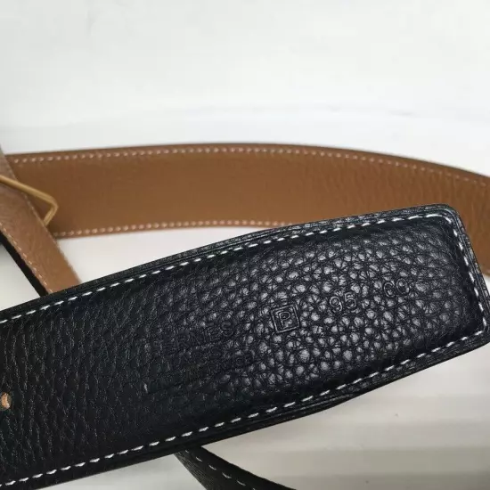 Hermes Gold Buckle Reversible Leather Black Brown white Stitch Belt 95 Unisex