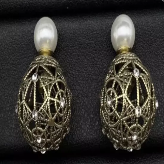 Christian Dior Cannage Caged Crystal Gunmetal Earrings Globe Tribal Tribales