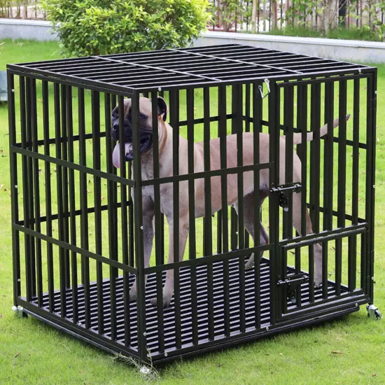 2 Tier Stackable Dog Cage Crate Thick Wire Bar Dog Kennel Portable Feeding Door 