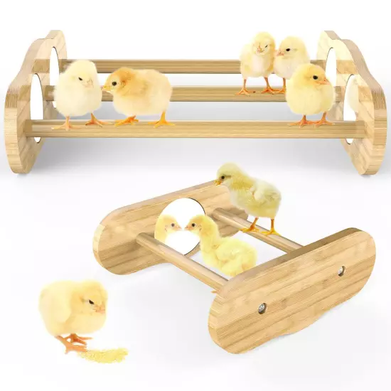 Bamboo Chick Perch with Mirror and Mini Roosting Bar Set for coop and brooder...