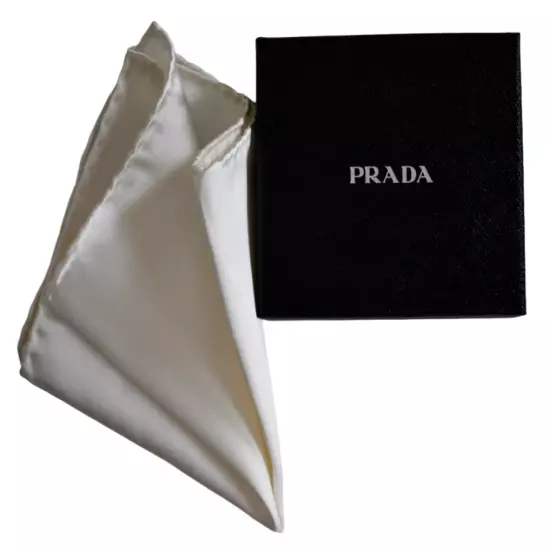 NWD PRADA Milano Solid White 100% SILK SATIN Pocket Square Handkerchief ITALY