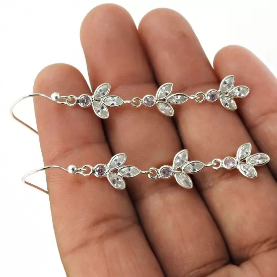 925 Silver Round Cubic Zirconia Stone Artisan Drop Anniversary Earrings Jewelry