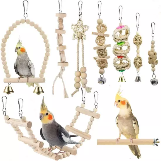 Bird Parrot Swing Toys, Chewing Standing Hanging Perch Hammock Climbing... 