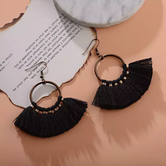 Fashion Women Bohemian Earrings Long Tassel Fringe Drop Dangle Ear Stud Jewelry