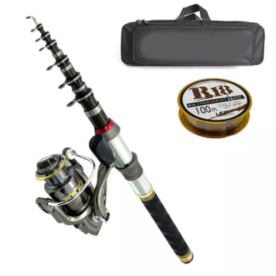 Telescopic Fishing Rod Sea Saltwater Spinning Pole Reel Combo 100M Line Full Kit