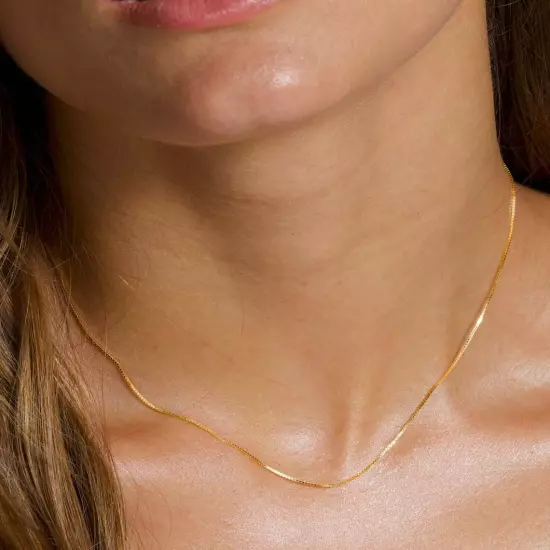 14K Solid Yellow Gold Box Necklace Real Gold Chain 18"