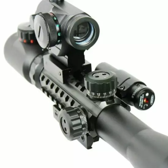 C3-9X40 Illuminated Rifle Scope + Red Laser Sight & Holographic Dot Sight