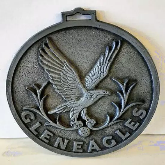 Vintage - LARGE & HEAVY - Metal GLENEAGLES Scotland GOLF Bag TAG MEDALLION Rare