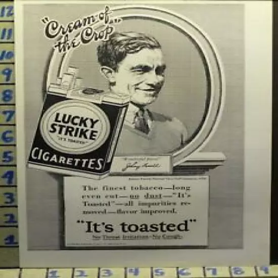 1928 JOHNNY FARRELL GOLF CIGARETTE LUCKY STRIKE BALL SPORT VINTAGE AD I99