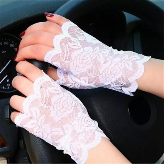 Women Lace Fingerless Gloves Sun Protection Half Finger Gloves Driving Mittens