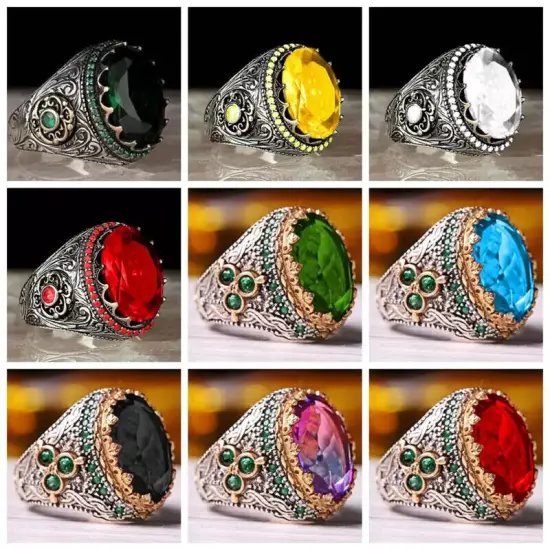 Bezel Inlaid Crystal Men's Luxury Ring Personality Retro Big Gemstone Ring