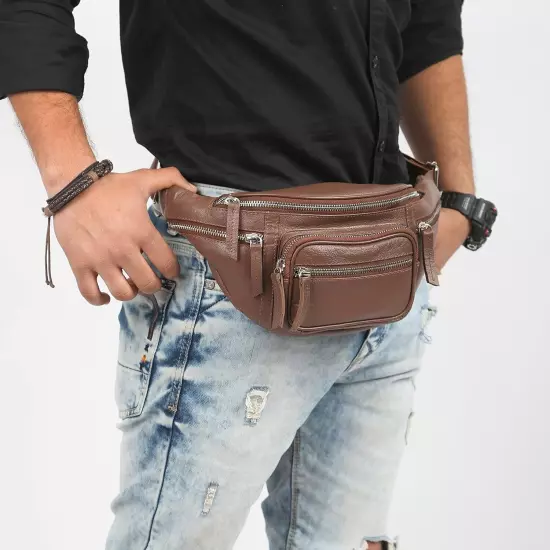 Fanny Pack Waist Bag Multi function Genuine Leather Hip Bum Bag Travel Pouch