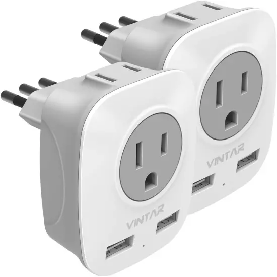 2 Pack Italy Power Adapter, Italy Travel Plug Adapter with 2 USB and 2 American