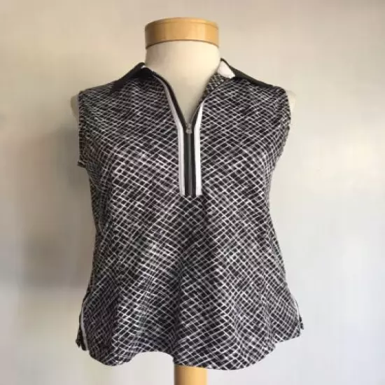 TAIL GOLF NWT Geo Grid Black Giraffe Sleeveless Collard Shirt Women's Size Small