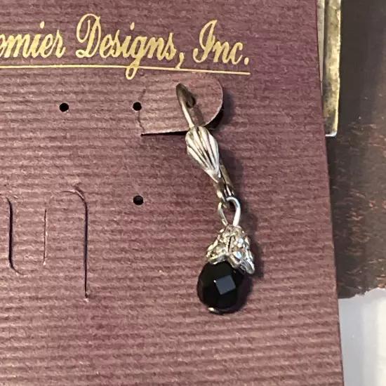 Premier Designs Black Faceted Dangle Leverback Silver Tone Earrings ~1 1/4"