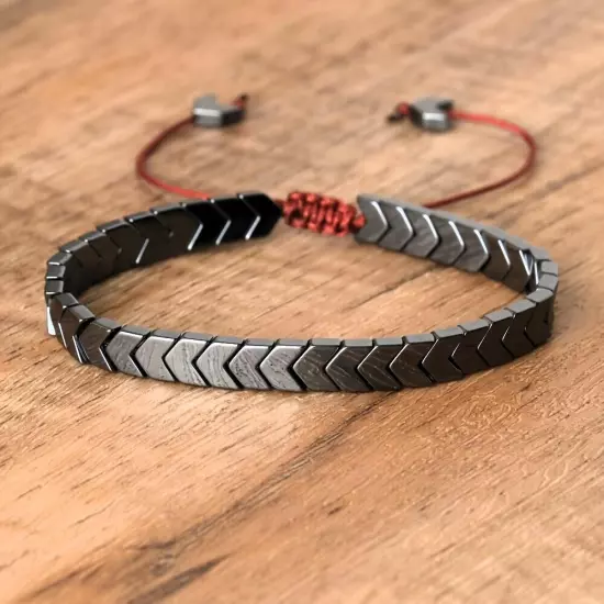 Protection Men's Bracelet Natural Hematite Stone Braided Bracelet Arrow Bracelet