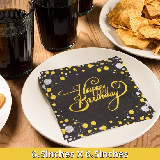 Birthday Party Cocktail Napkins - 100 Pack Gold Foil Happy Birthday Disposabl...