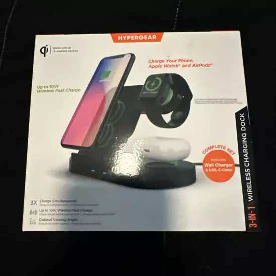 HyperGear 3 in 1 Wireless Charging Station + QI Wireless Fast Charger [Black]