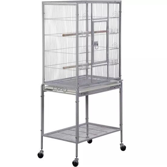 53" Parakeet Bird Cage Pet Parrot Flight Cage for Cockatiels Rolling Stand White