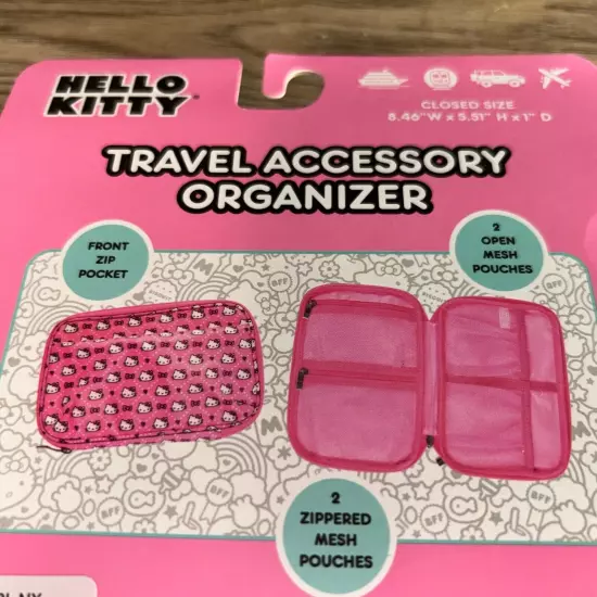 New Pink Hello Kitty Faces Travel Accessory Zippered Organizer 8”x5.5”