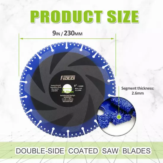 2pcs 9 inch Diamond Cutting Blades Circular Saw Multi Cutter Grinder Wheel Discs