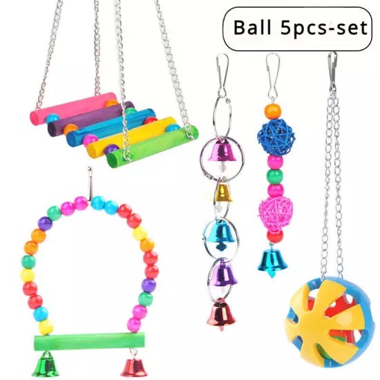 Wooden Bird Play Toy Cage Bell Bridge Hanging Accessories for Birds Parakeets