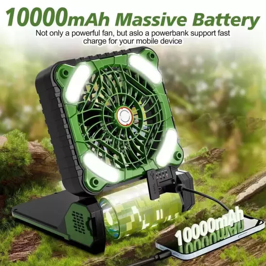 Portable Solar Powered Camping Fan USB Rechargeable Variable Speed w/ LED Light