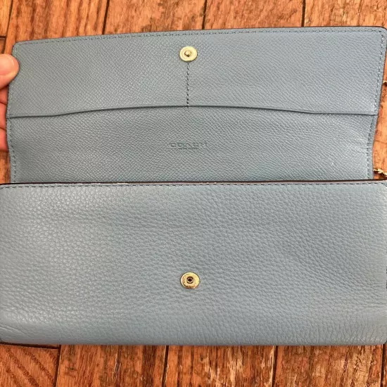 Coach Blue Pebbled Leather Trifold ID Wallet F53708