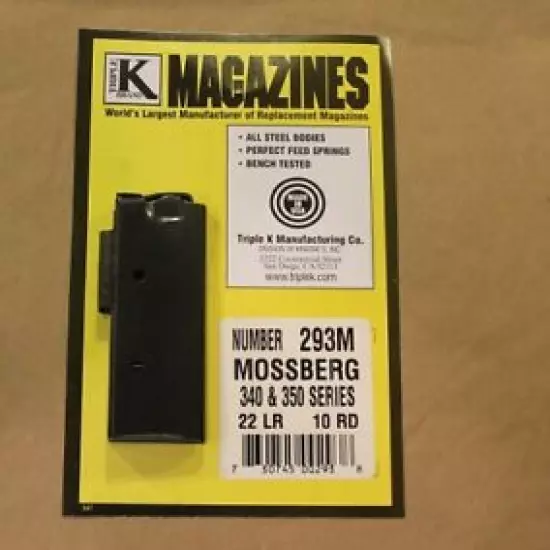 New & Unused Magazine Made by Triple K fits Mossberg 340 350 22LR 10 Round Blue 