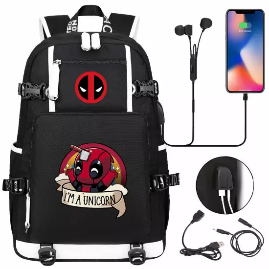 New Deadpool USB Backpack School Bags Men Teens Shoulder Outdoor Bags